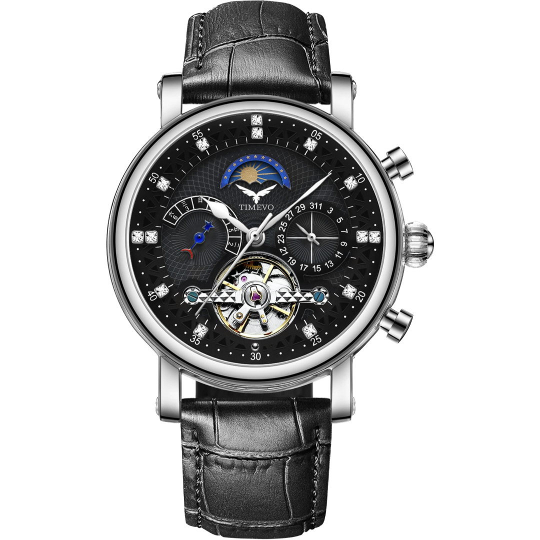 Phantom, Black Stainless Steel Skeleton Watch With Black Dial, In stock!